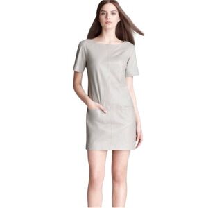 REBECCA MINKOFF Suede Leather Dress Rick Gray Zip Back Shift Short Sleeve 2 XS